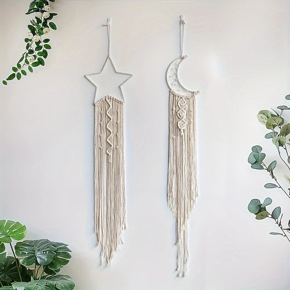 Macrame Wall Hanging Decor Star Moon Dream Catcher Boho Nursery Art